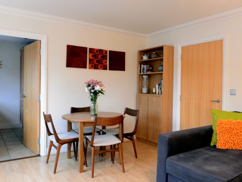 Dining area seats up to four